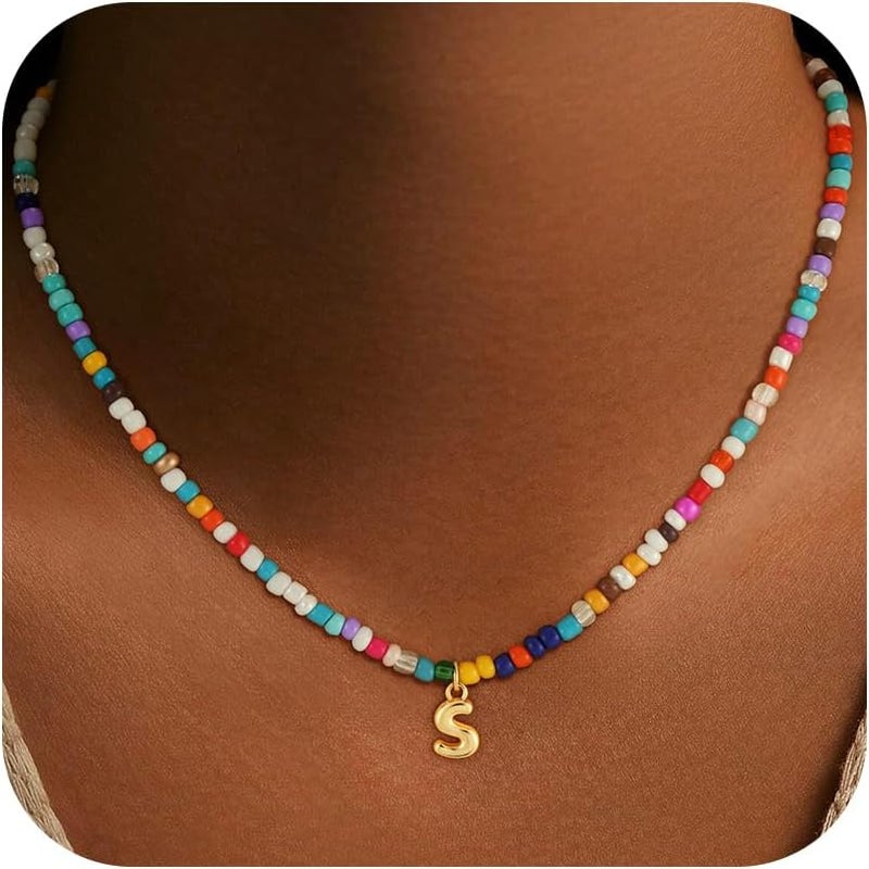 Treasure Bender Valentines Day Gifts for Kids Classroom - Colorful Beaded Initial Necklace for Girls Kids Women Teen Girl Gift Trendy Stuff Birthday Gift for 5 6 7 8 9 10 Year Old Girl Jewelry - Image 1